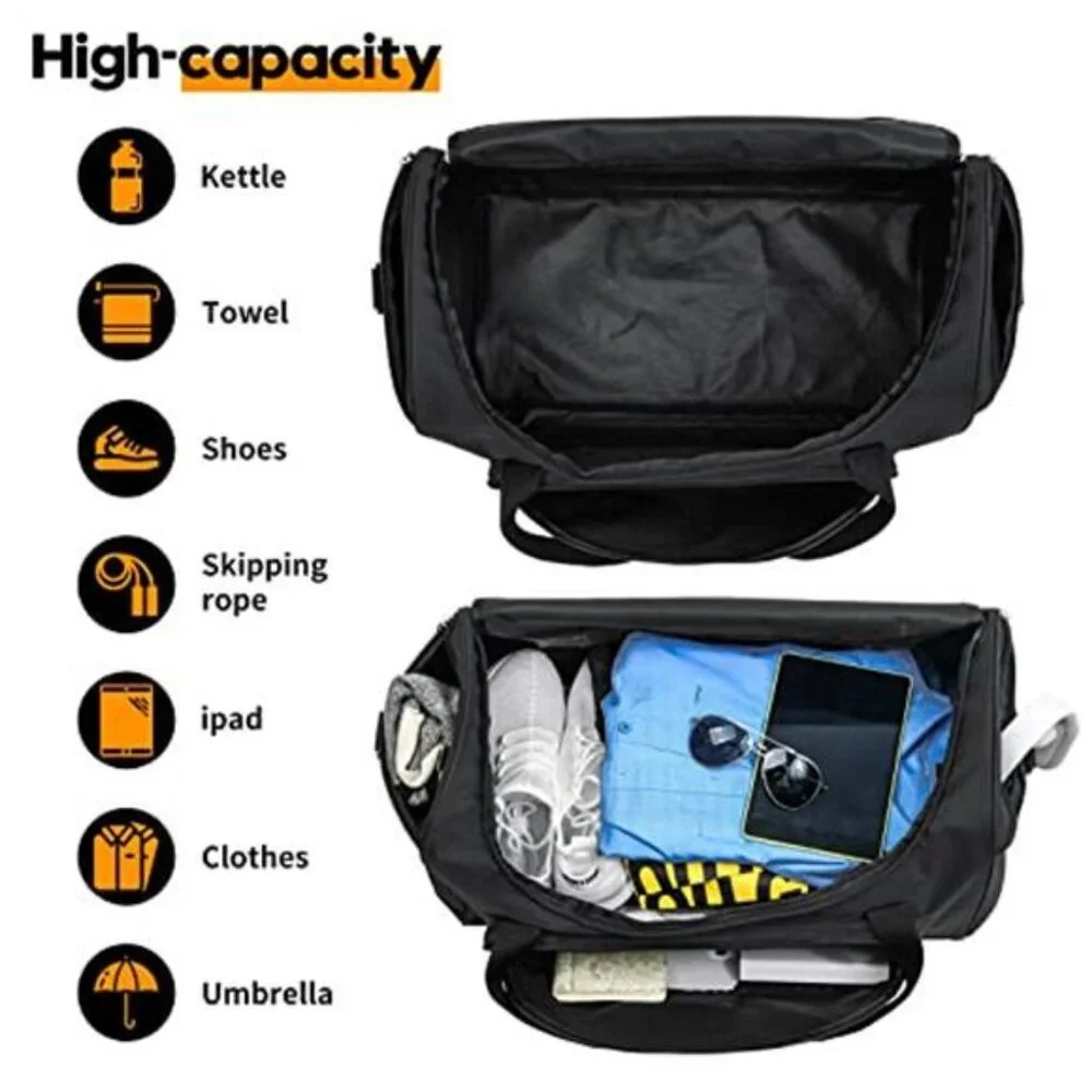 Gym Bag Men 55L Black Durable Large Duffle Bag for Travel Workout